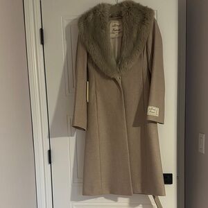 Wilfred Beige Coat with Plush Fur Trim